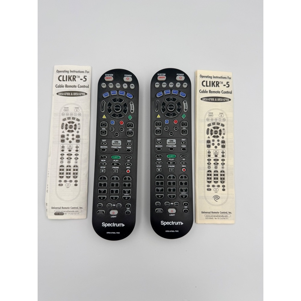 Spectrum CLIKR-5 Cable Remote Control UR5U-8780L-TWC with Manuals Black 2 Pack